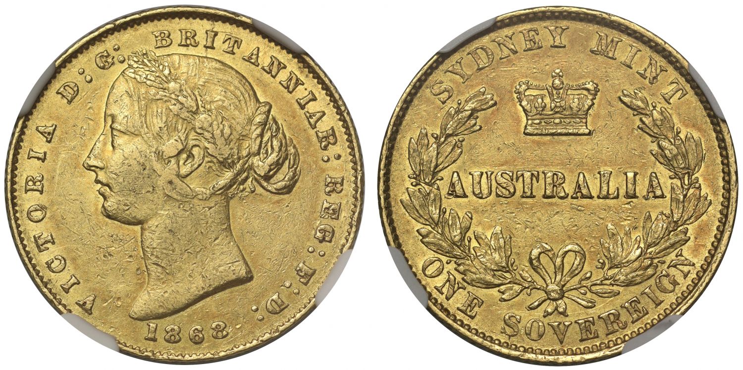Australia, Victoria 1868 SYDNEY type Sovereign AU58