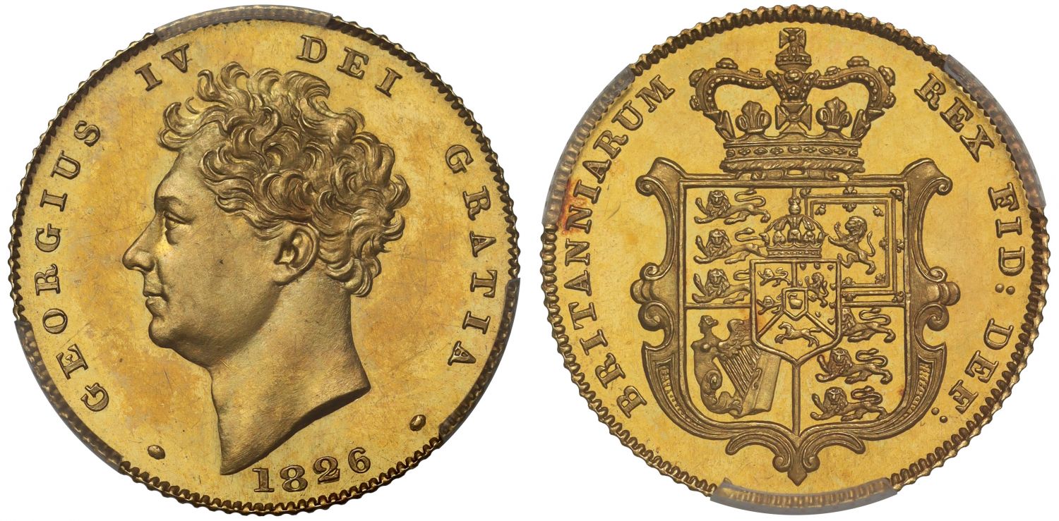 George IV 1826 proof Half-Sovereign PCGS PR63, extra tuft of hair