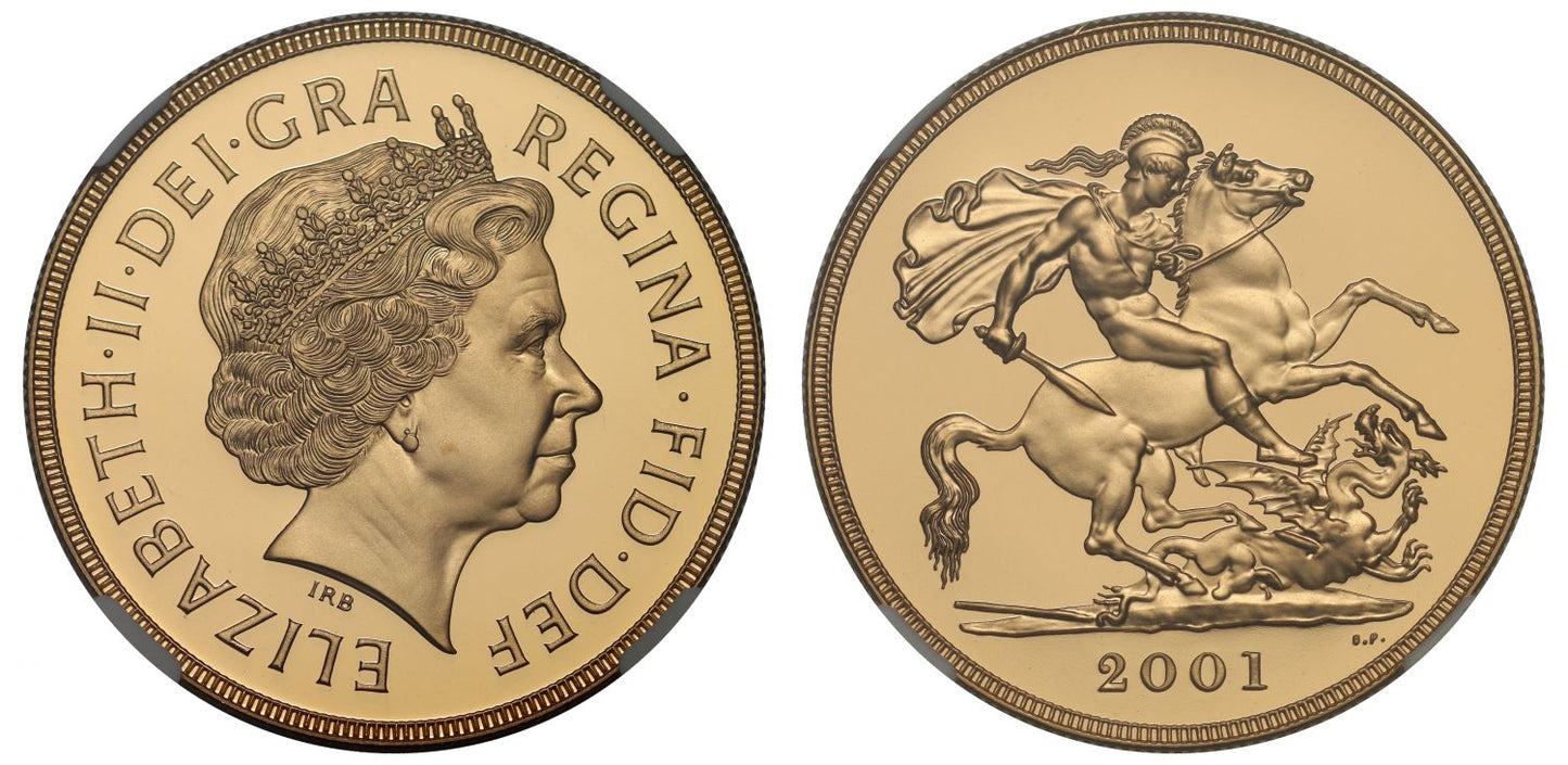 Elizabeth II 2001 proof Five-Pounds PF70 UCAM