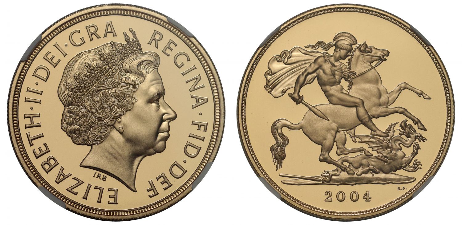 Elizabeth II 2004 proof Five-Pounds PF70 UCAM