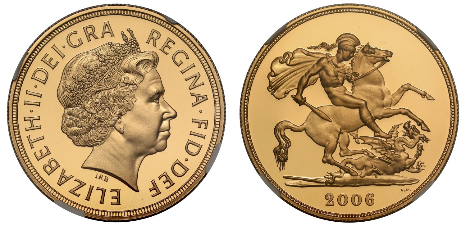 Elizabeth II 2006 proof Five-Pounds PF70 UCAM
