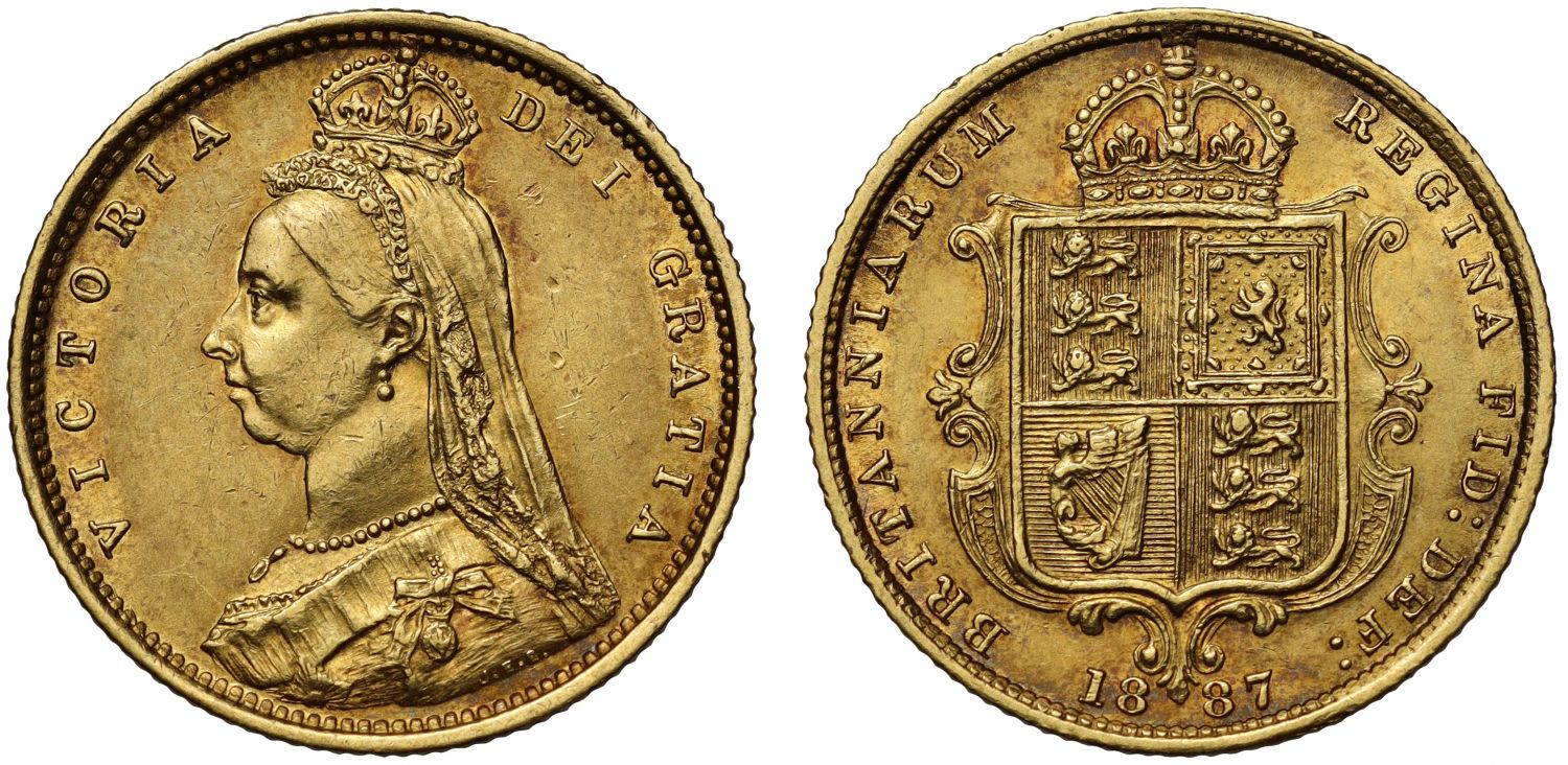 Victoria 1887 Half-Sovereign London mint, hooked J, DISH L503