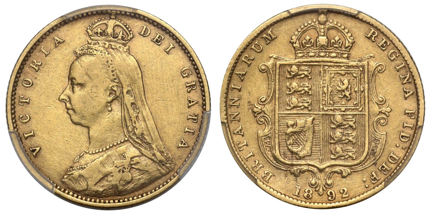 Victoria 1892 Half-Sovereign London mint, no JEB, high shield