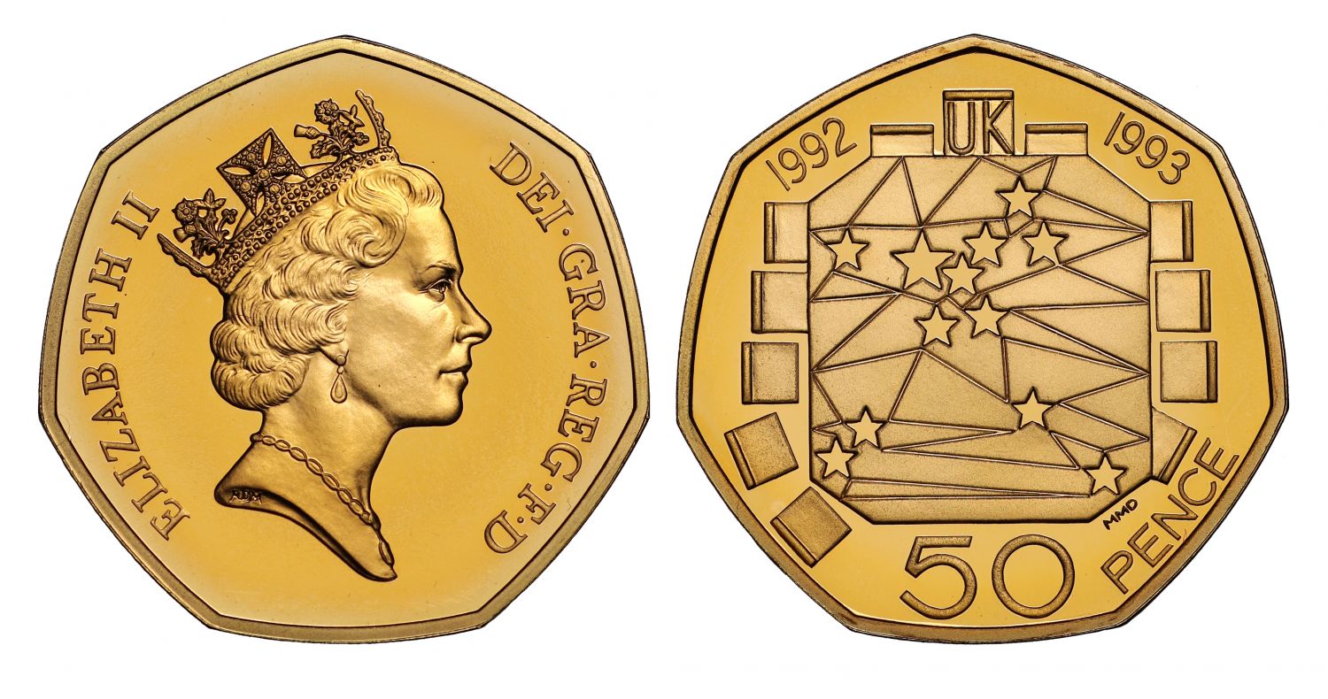 Elizabeth II 1992-1993 gold proof Fifty Pence