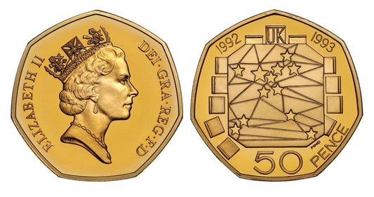 Elizabeth II 1992-1993 gold proof Fifty Pence