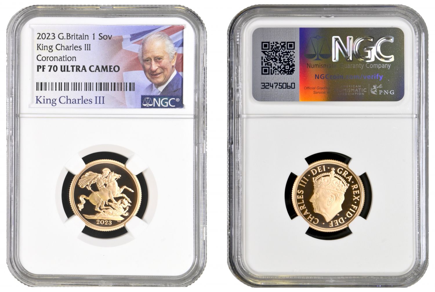* Charles III 2023 PF70 UCAM Coronation Sovereign