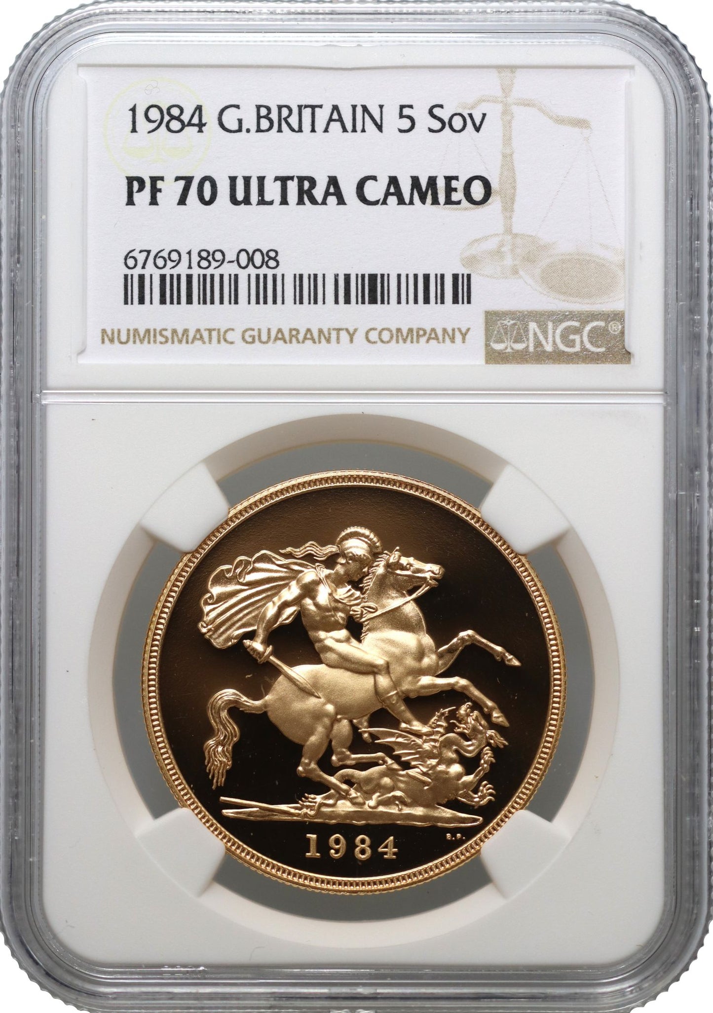 Elizabeth II 1984 proof Five-Pounds PF70 UCAM