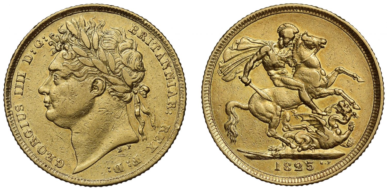 George IV 1825 Sovereign laureate head type, rarest type for year