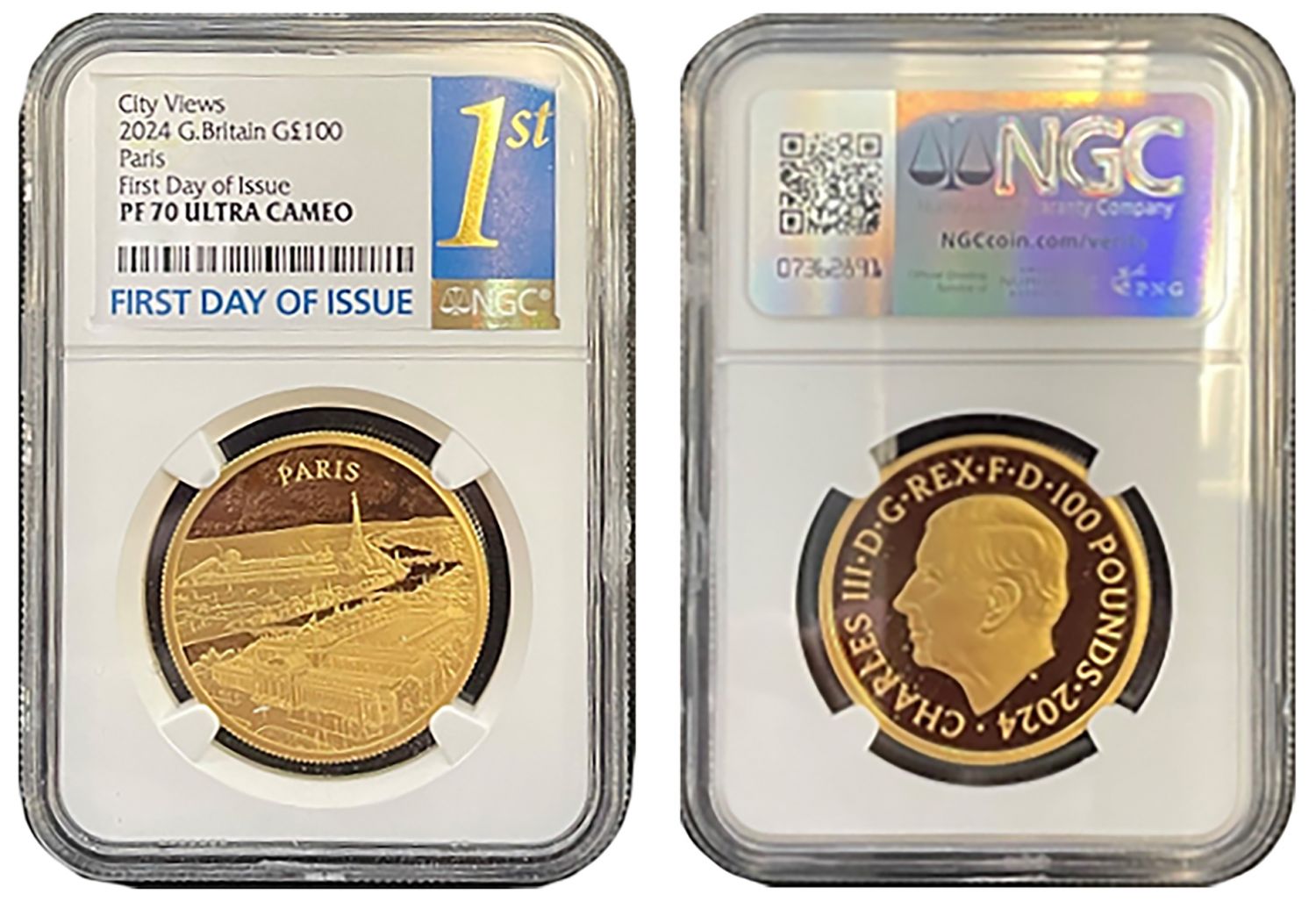 * Charles III 2024 gold PF70 FDI 1oz Paris City Views