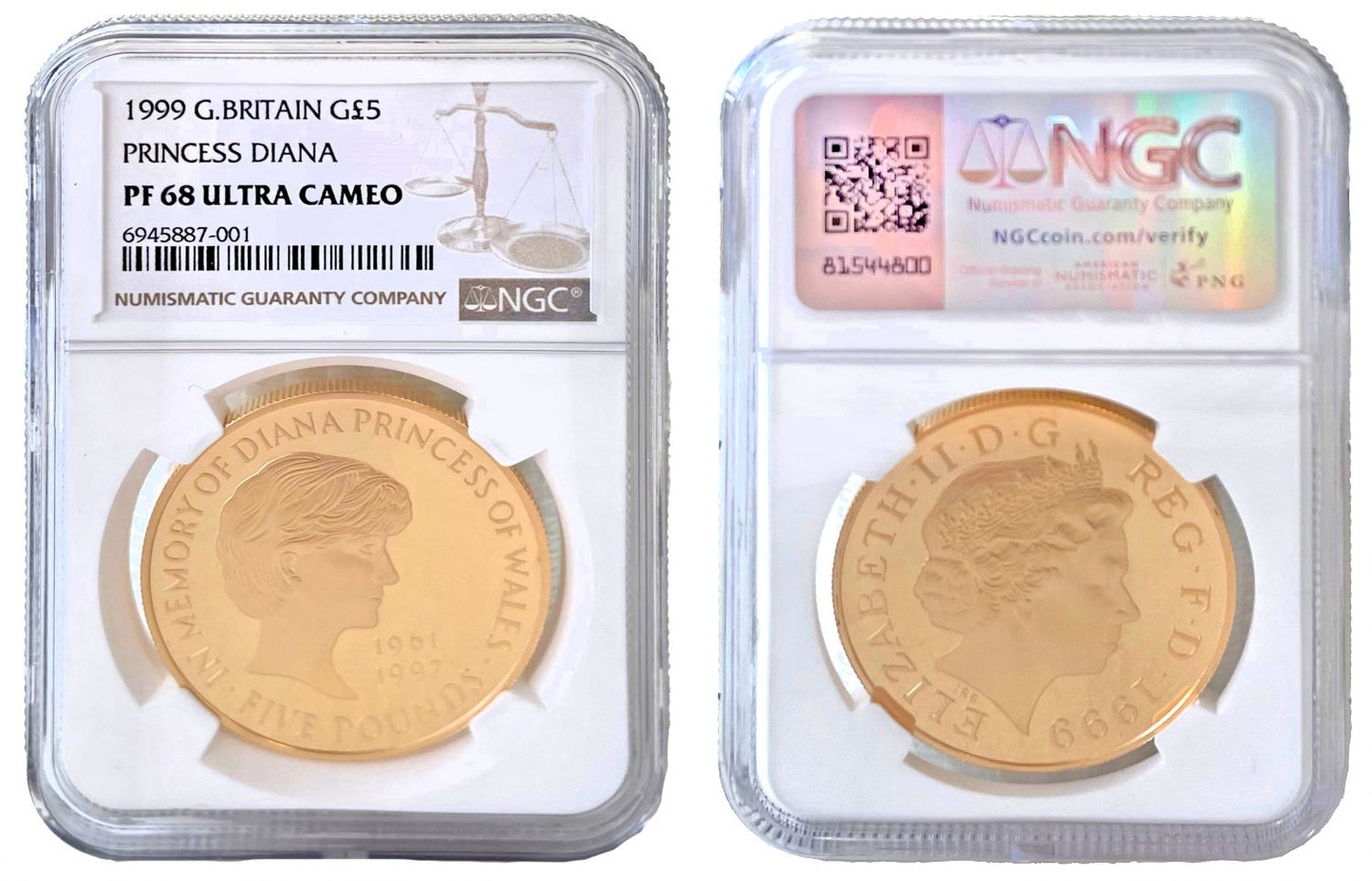 Elizabeth II 1999 PF68 UCAM Five-Pounds Diana