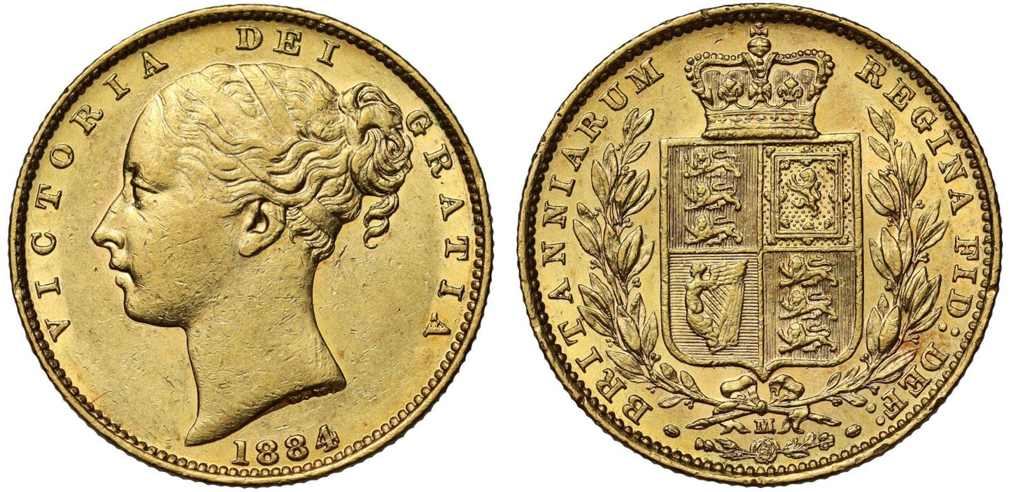 Victoria 1884-M Sovereign, Melbourne, shield reverse