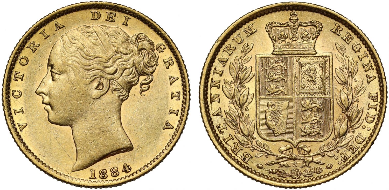 Victoria 1884-S Sovereign Sydney Mint shield reverse
