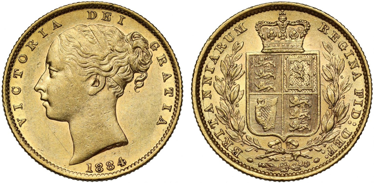 Victoria 1884-S Sovereign Sydney Mint shield reverse