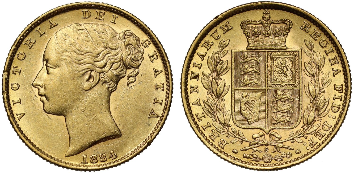Victoria 1884-S Sovereign Sydney Mint shield reverse