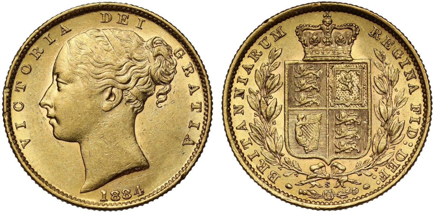 Victoria 1884-S Sovereign Sydney Mint shield reverse