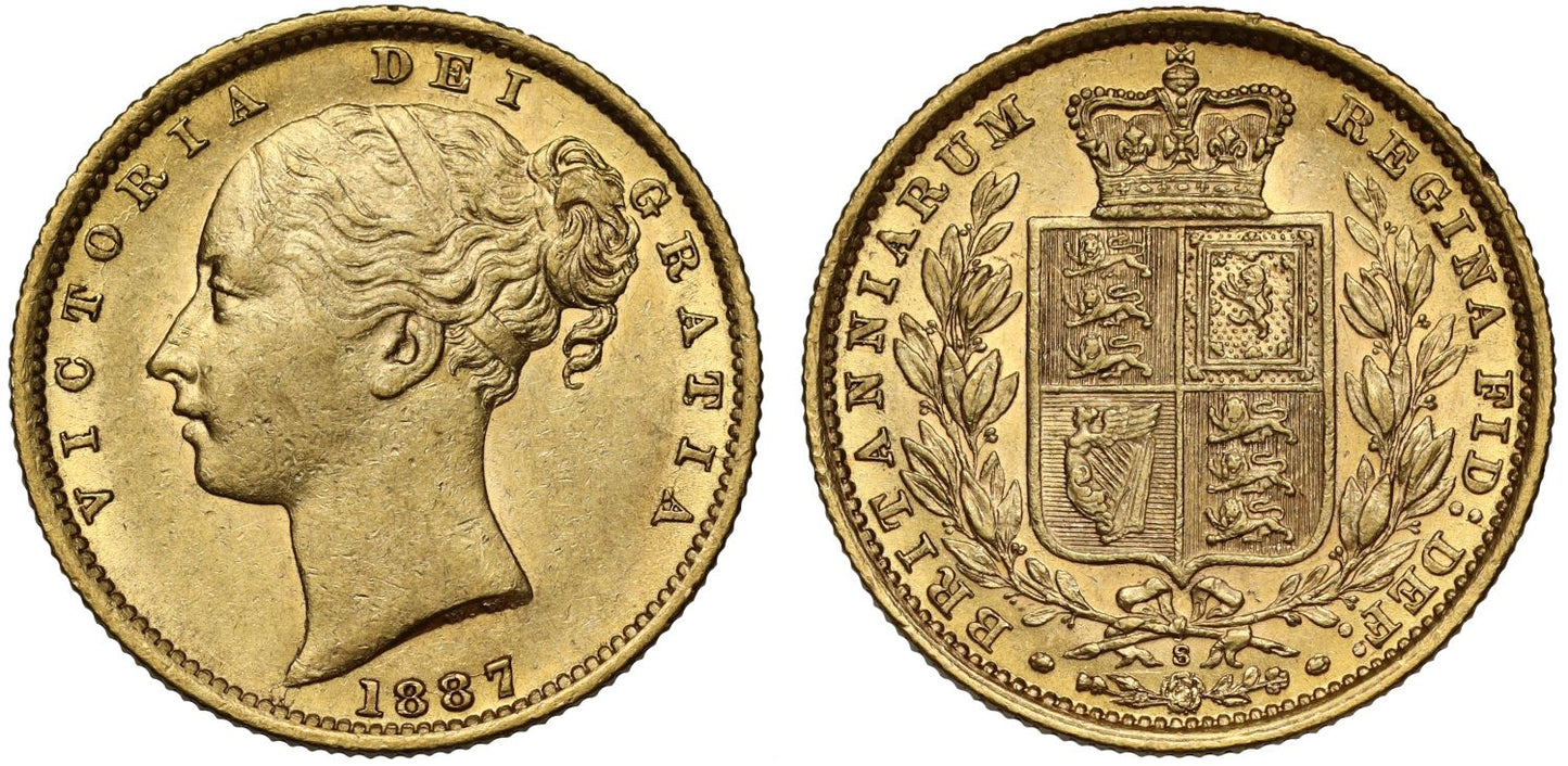 Victoria 1887-S Sovereign Sydney Mint shield reverse