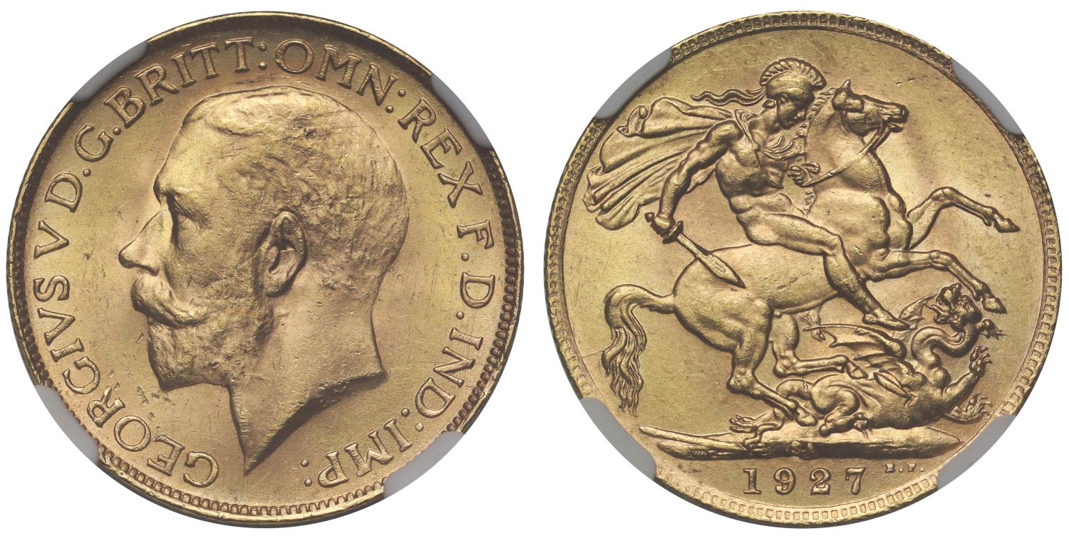 George V 1927-SA Sovereign NGC MS65