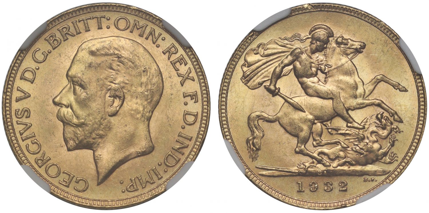 George V 1932-SA Sovereign Pretoria mint MS64