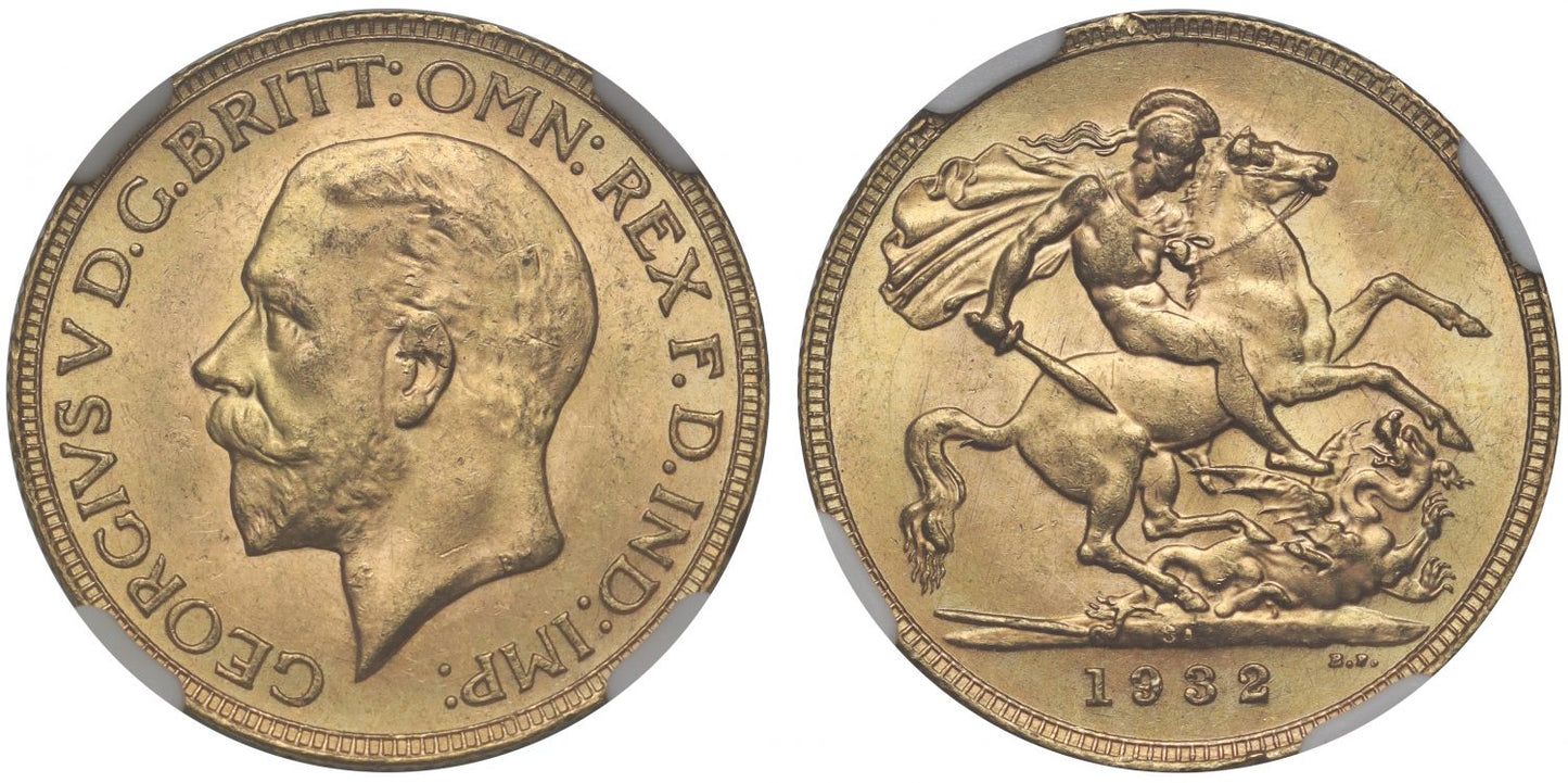 George V 1932-SA Sovereign Pretoria mint MS64