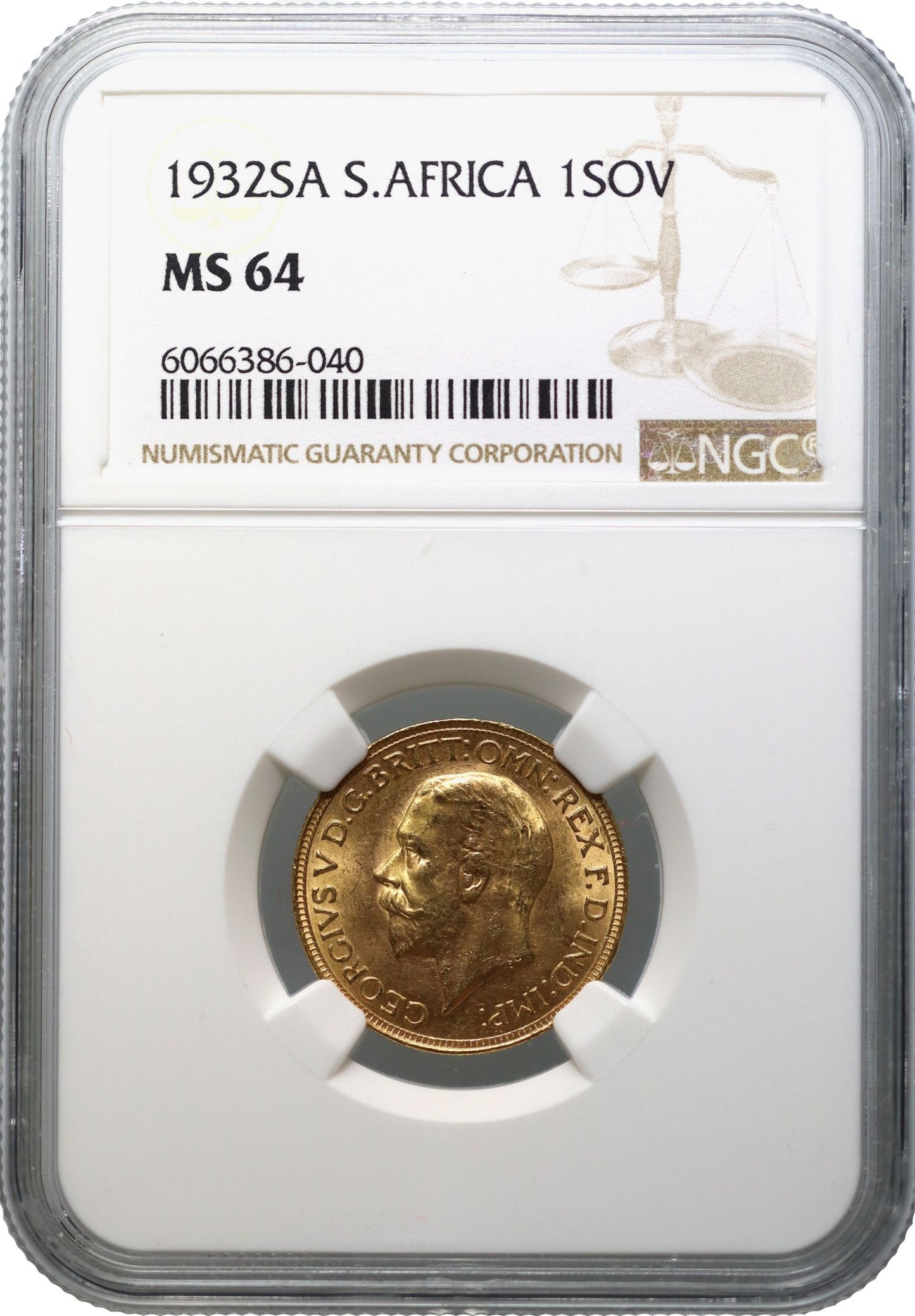 George V 1932-SA Sovereign Pretoria mint MS64