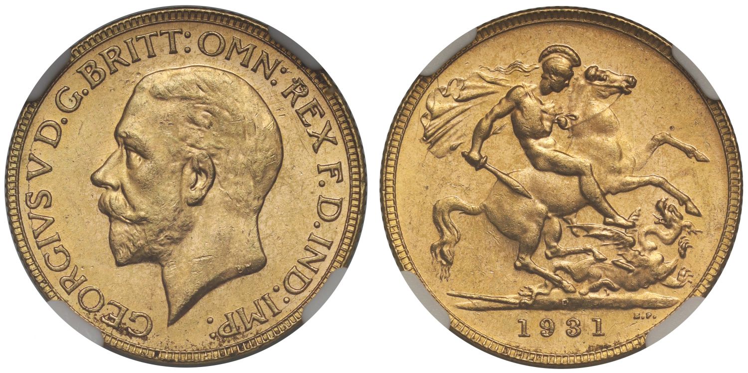 George V 1931-P Sovereign Perth mint MS64+