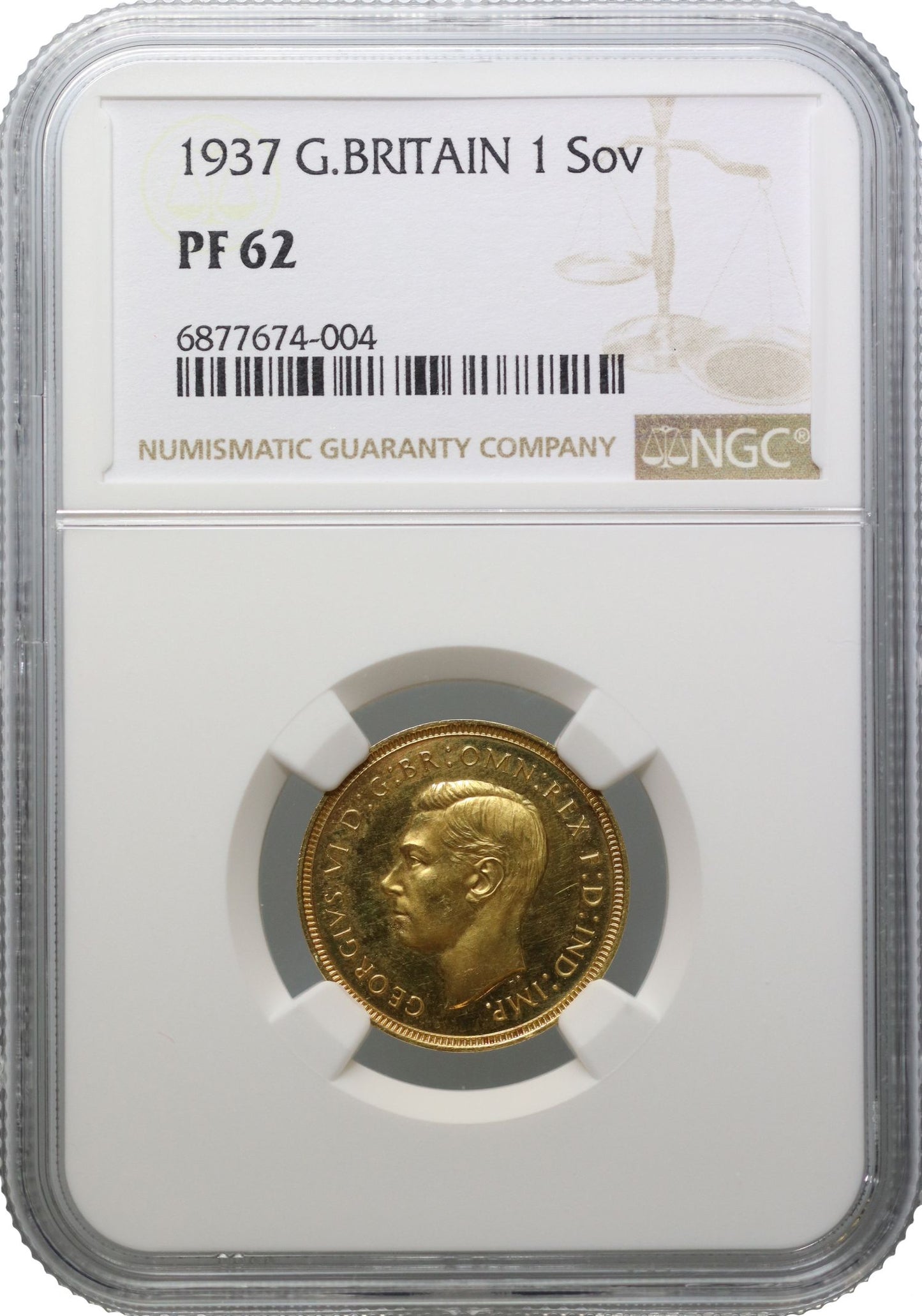 George VI 1937 proof Sovereign PF62