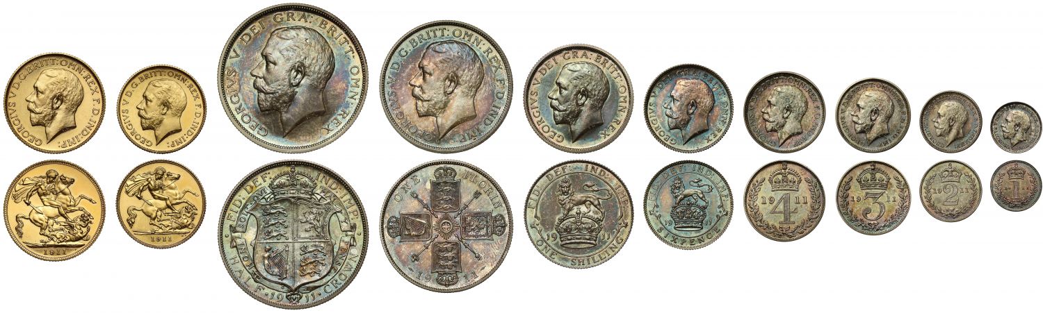 George V 1911 10-coin proof Set Coronation NGC PF63-PF66 with original case