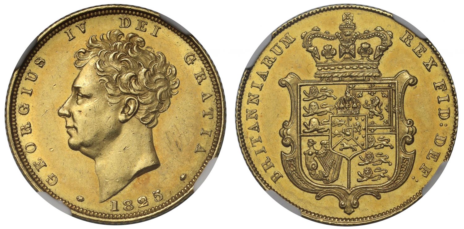 George IV 1825 Sovereign bare head MS62 ex Cope Collection