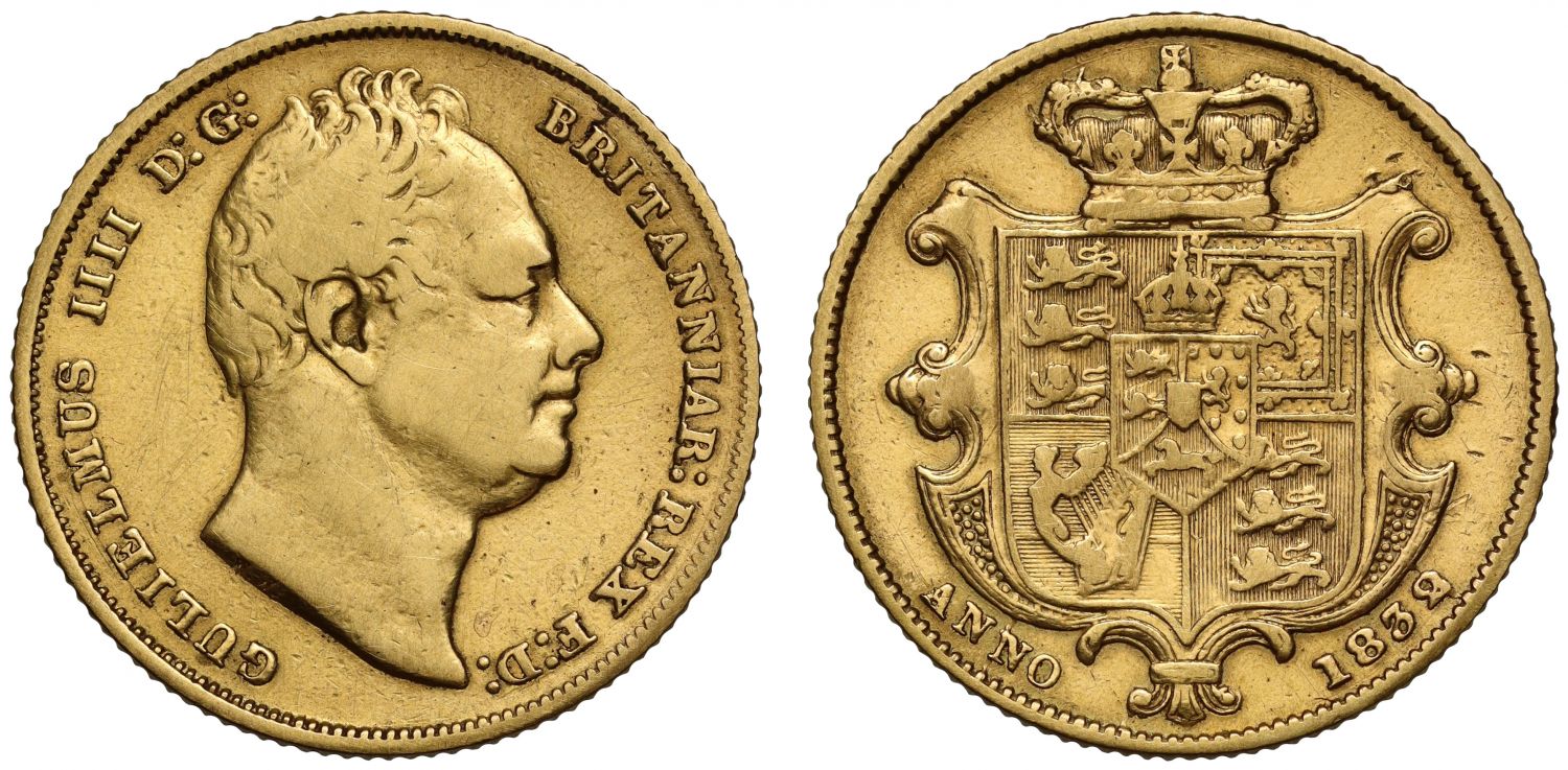 William IV 1832 Sovereign first bust, much rarer than usual second bust