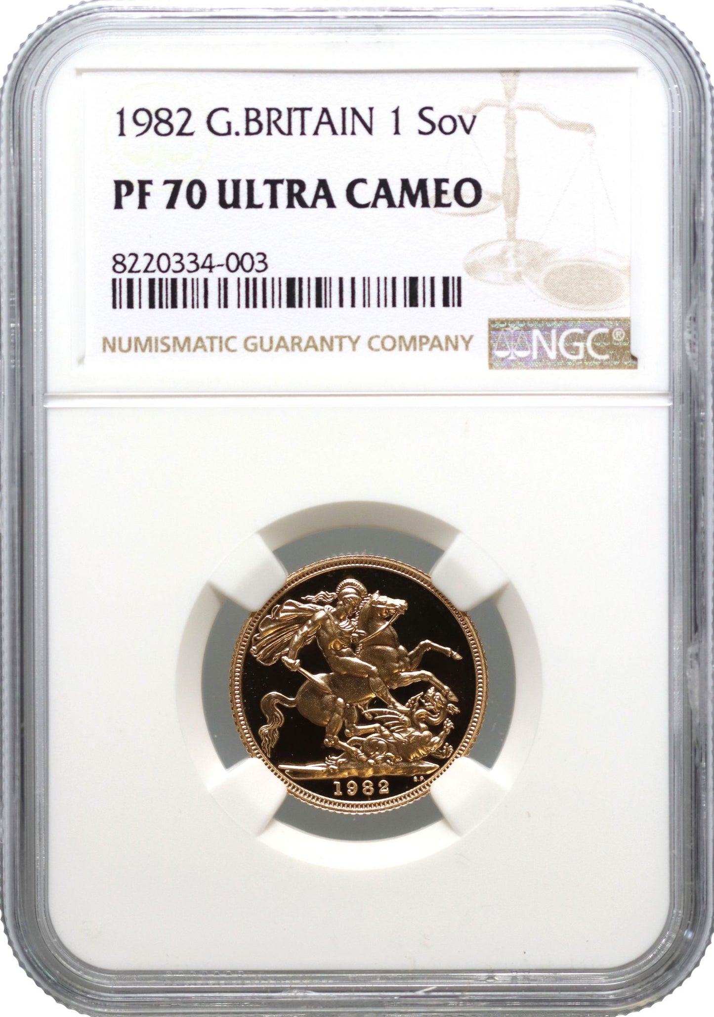 Elizabeth II 1982 proof Sovereign PF70 UCAM