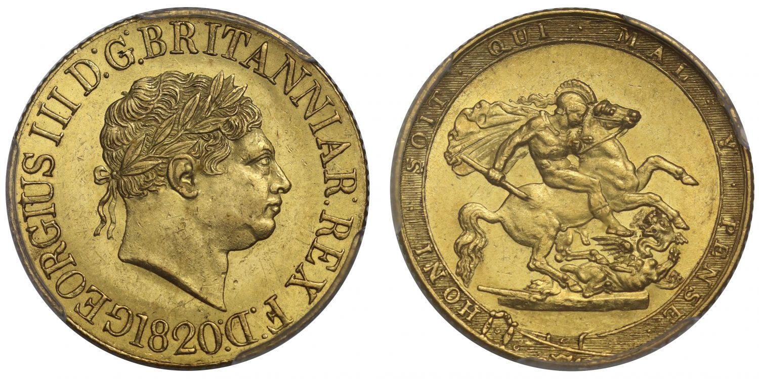 George III 1820 Sovereign large date open 2 variety MS62