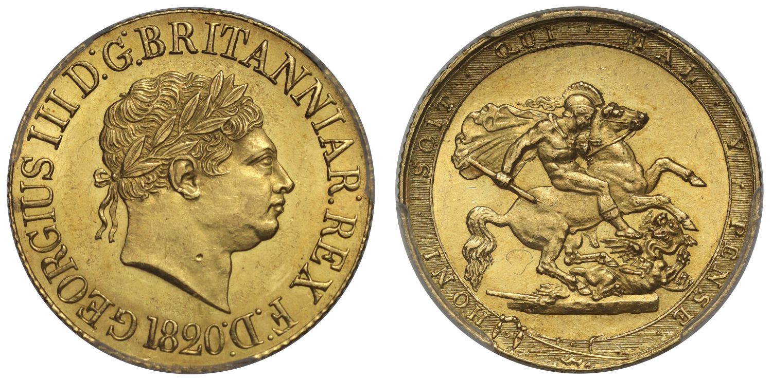 George III 1820 Sovereign closed 2, PCGS MS62