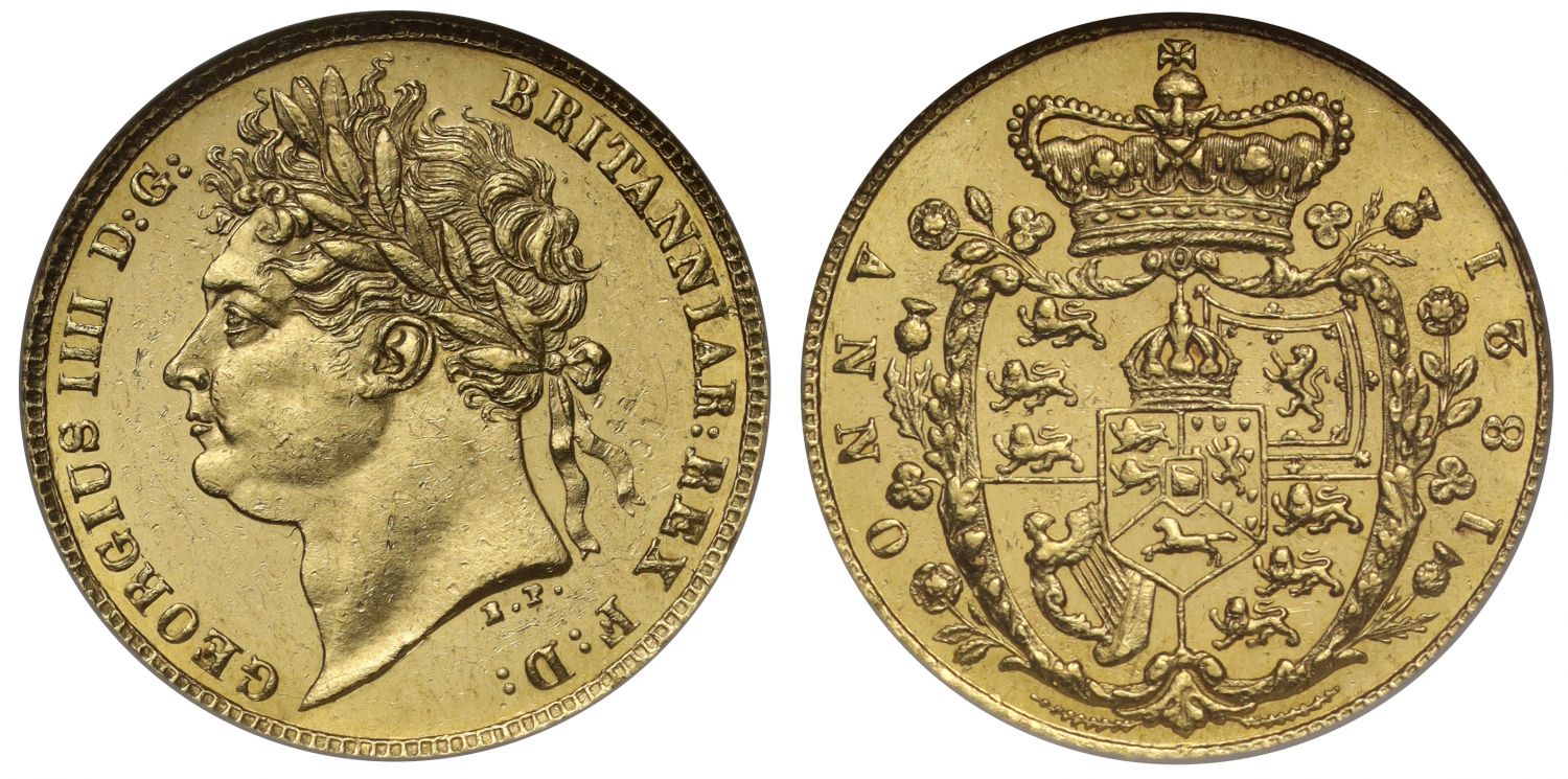 George IV 1821 Half-Sovereign, very rare one year only type MS62