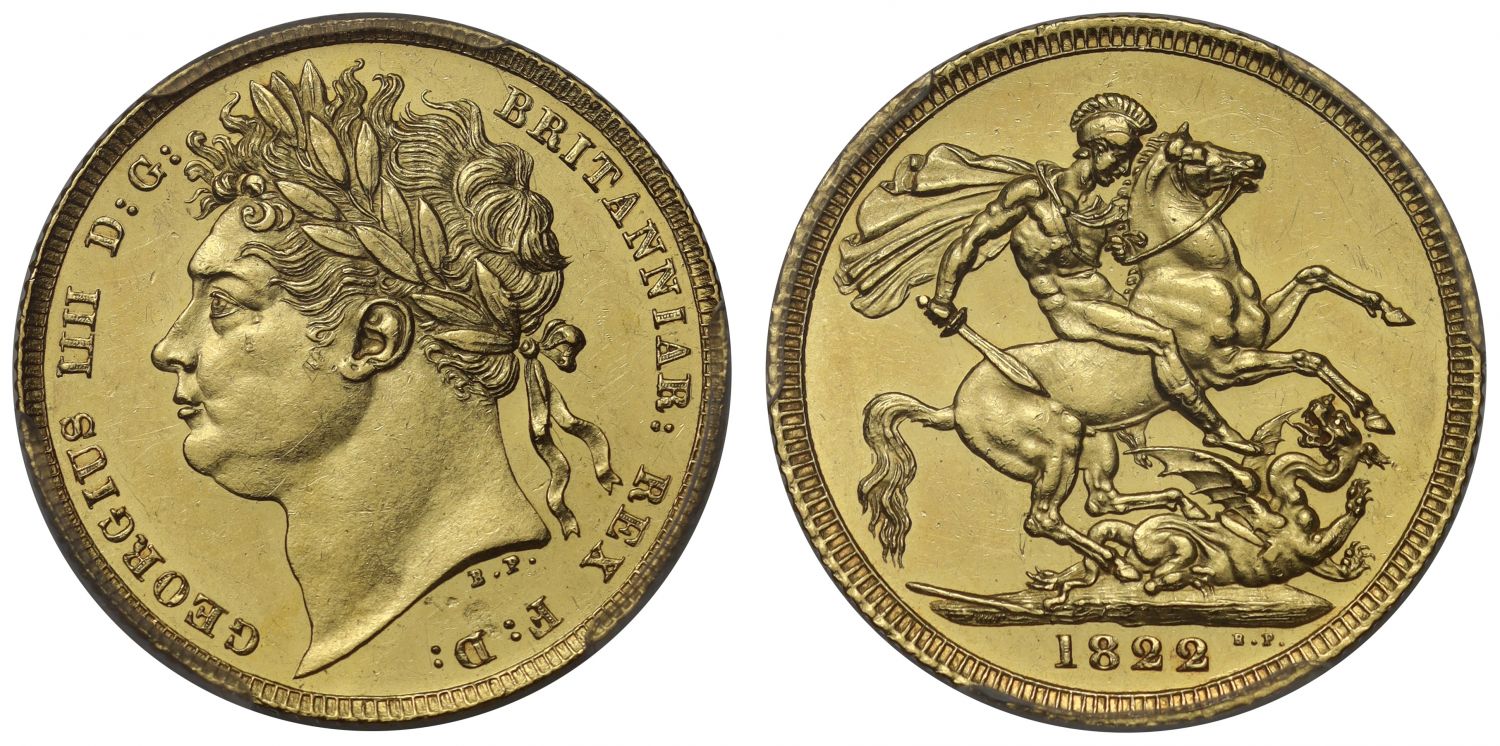 George IV 1822 Sovereign laureate head, PCGS MS62