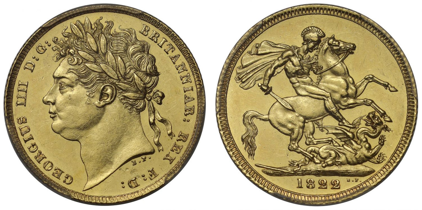 George IV 1822 Sovereign laureate head, PCGS MS62