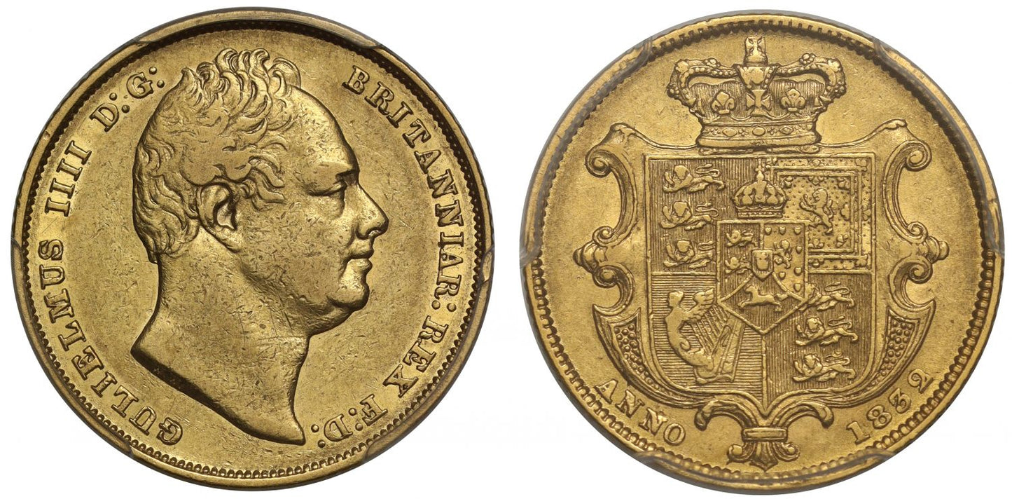 William IV 1832 Sovereign first bust R3, AU53