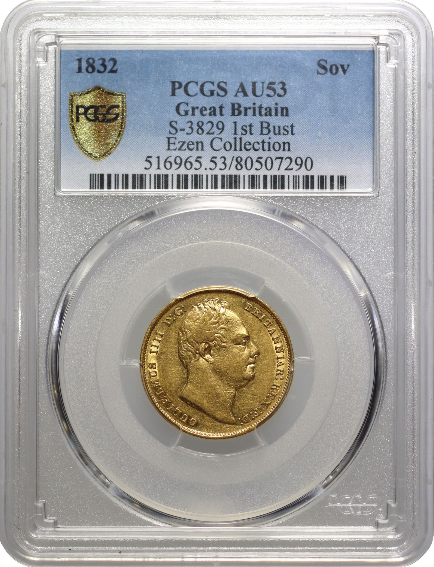 William IV 1832 Sovereign first bust R3, AU53