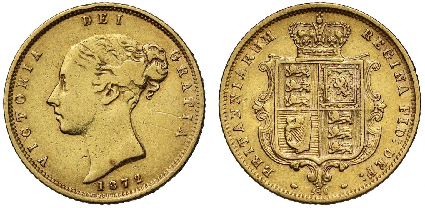 Victoria 1872 Half-Sovereign, young head, unrecorded die no. 246