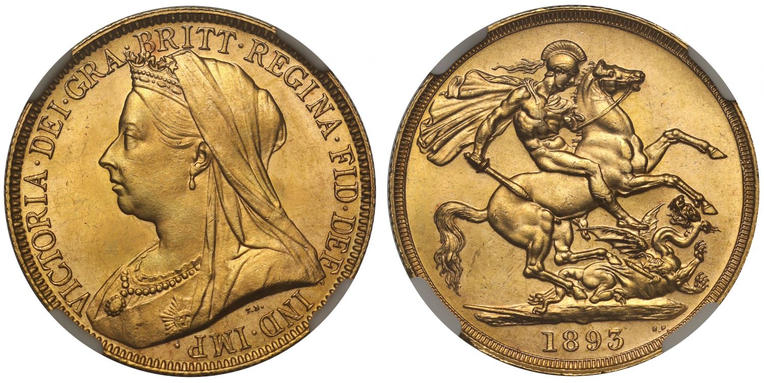 Victoria 1893 Two-Pounds or Double Sovereign MS64