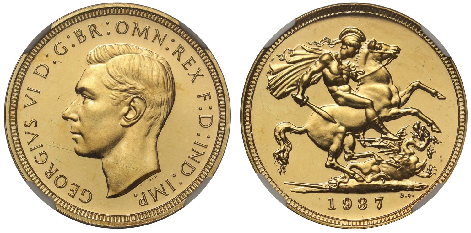 George VI 1937 proof Sovereign, Coronation issue NGC PF64 CAMEO