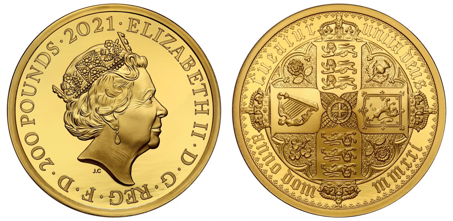 Elizabeth II 2021 gold proof 2oz Gothic Crown QA PLAIN EDGE