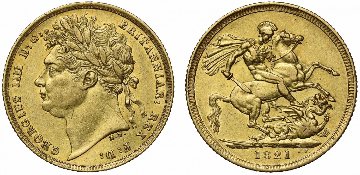 George IV 1821 Sovereign laureate head, first year of issue