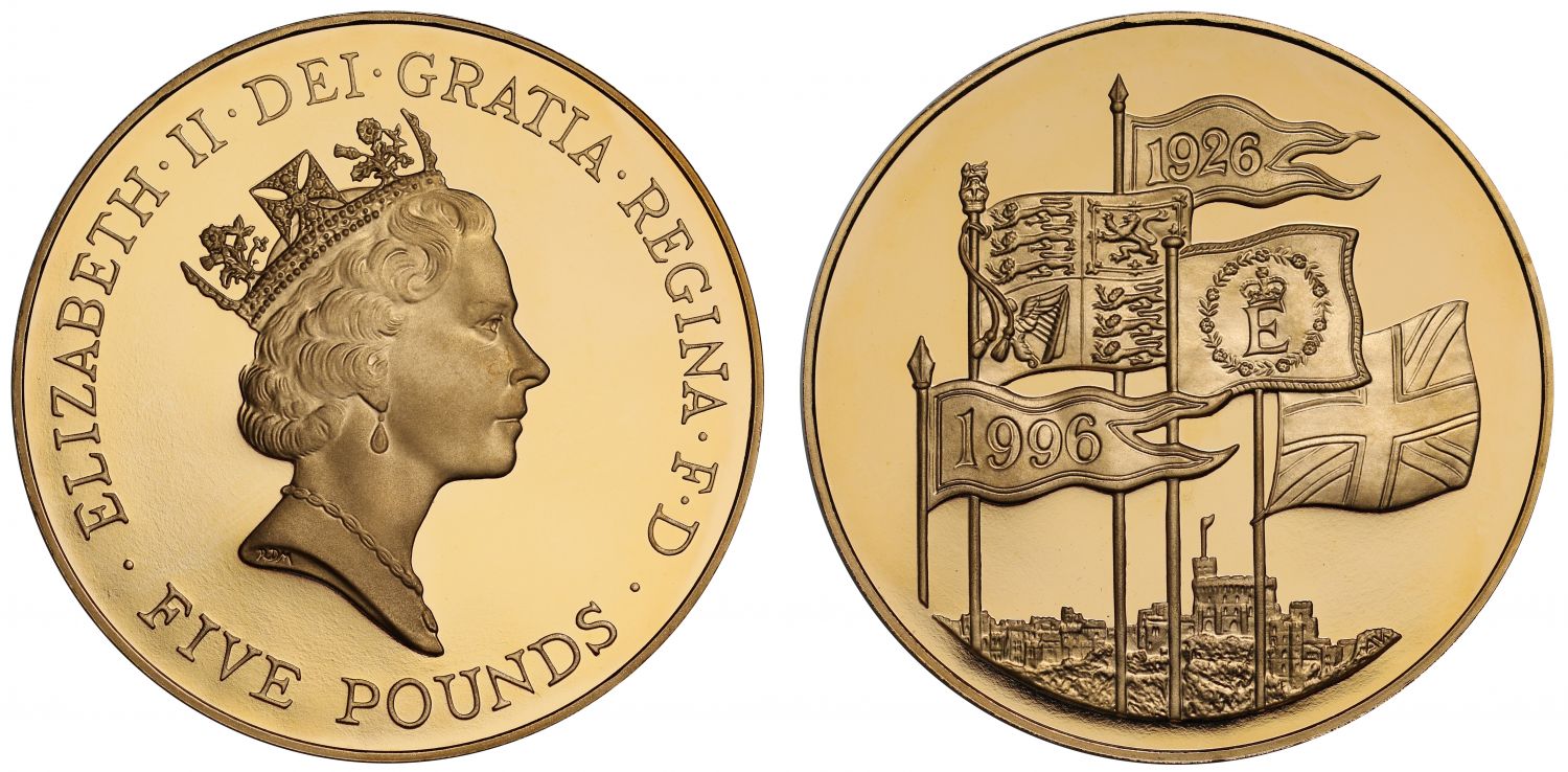 Elizabeth II 1996 PF70 UC Five-Pounds Queen's 70th birthday