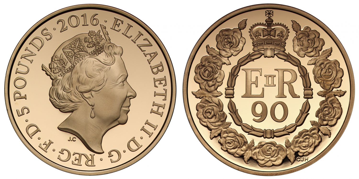 Elizabeth II 2016 proof Five-Pounds 90th birthday PF69 UCAM
