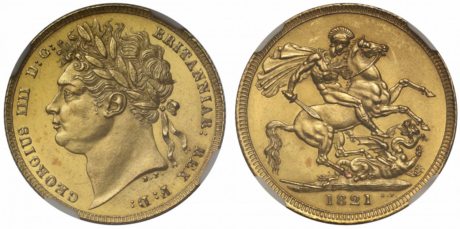 George IV 1821 Sovereign MS62, first year of reign for George IV