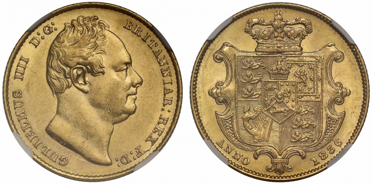William IV 1836 Sovereign NGC AU58, penultimate year of reign
