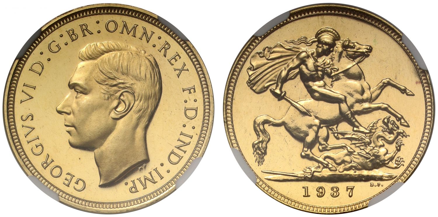 George VI 1937 proof Sovereign PF64, Coronation issue 5,501 struck