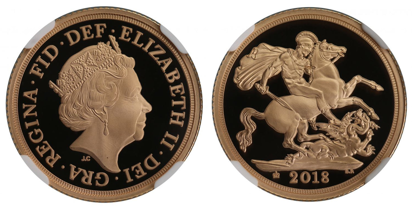 Elizabeth II 2018 PF70 UC piedfort Sovereign, Sapphire Anniversary privy