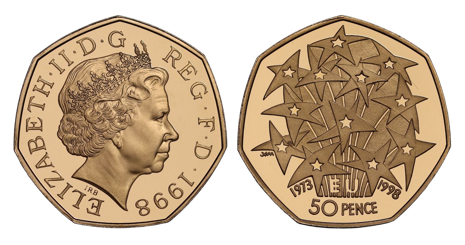Elizabeth II 1998 PF70 UC gold 50p EEC