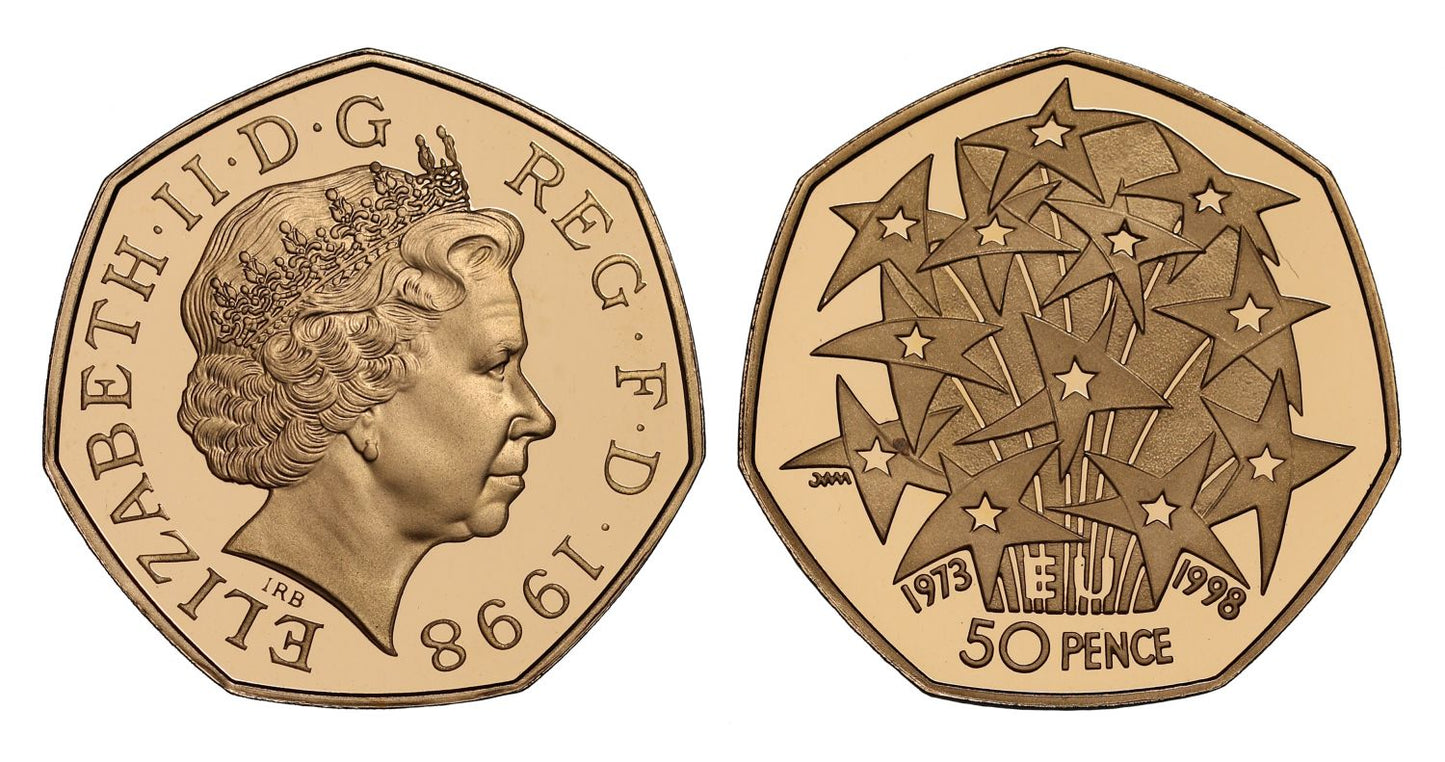 Elizabeth II 1998 PF70 UC gold 50p EEC